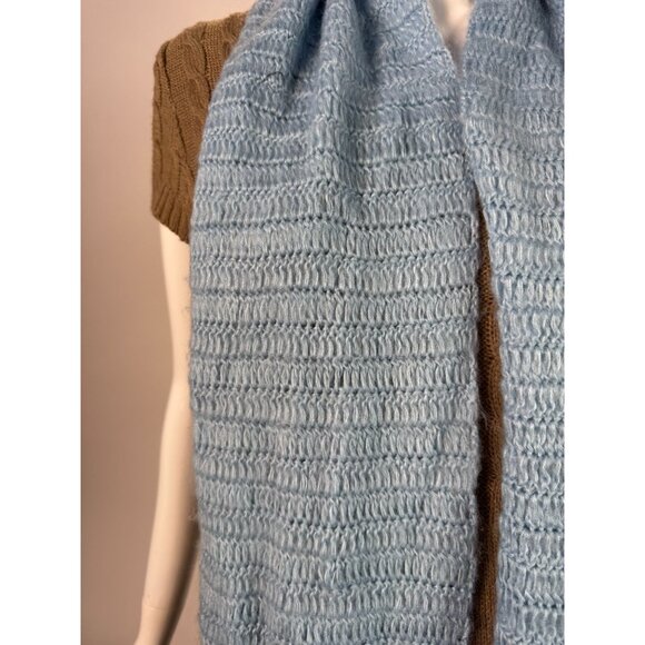 Light Blue Knit Scarf With Twisted Tassels By Green Tea Group - Picture 5 of 15